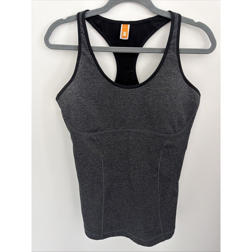 Lucy Power Racerback Athletic Tank Top Built In Bra Workout Womens L Dark Gray